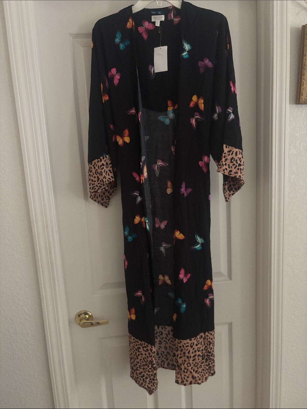NWT Black Butterfly & Leopard Trim Women’s Robe Size 2X